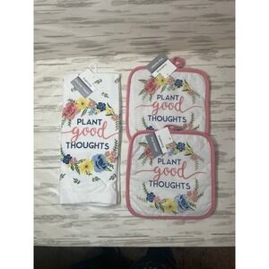 Spring Floral "Plant Good Thoughts" Kitchen Towel Set
